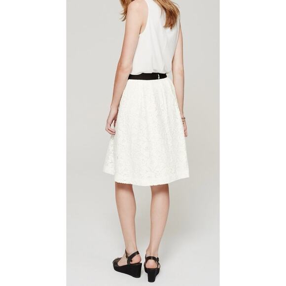 Ann Taylor LOFT White Eyelet Lace A-Line Skirt Ribbon Waist - Size 2 - Picture 1 of 8